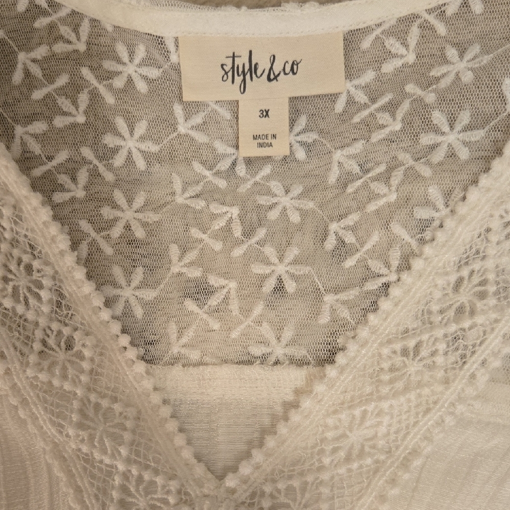 Style & Co. White Lace Accent Blouse - Picture 3 of 3